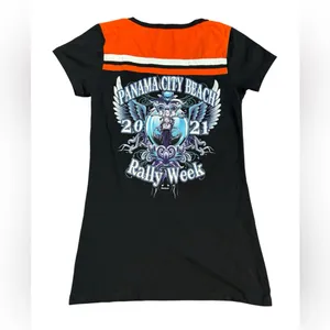 Panama City Beach 2021 Rally Week Biker Short Sleeve Short Sz S Orange Black‎ thumbnail 2