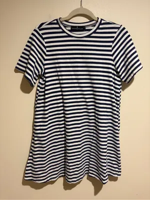 Tuckernuck Pomander Place Zoe White Navy Blue Stripe Mini T-Shirt Dress Small thumbnail 4