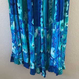 Vintage Blue Mermaidcore Floral Patchwork Bohemian Hippie Festival Maxi Skirt XL thumbnail 3