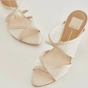 Dolce Vita Mandel Pearl Ivory Mesh Mule Heel Sandals thumbnail 1