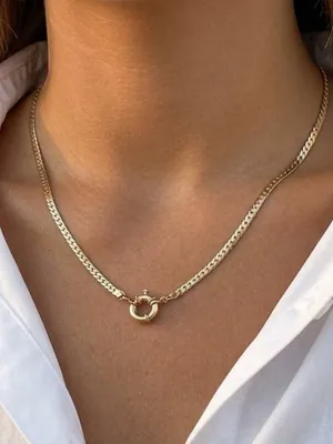 18K Gold Plate Herringbone Charm Holder Necklace Stainless Steel Women’s Jewelry thumbnail 1