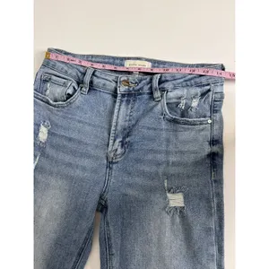 RISEN JEANS Size 29 Straight Leg High Rise Distressed Stretch Blue Denim thumbnail 6