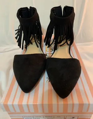 Wild Diva Lounge Fringed Black Suede Flats- Brand New thumbnail 2