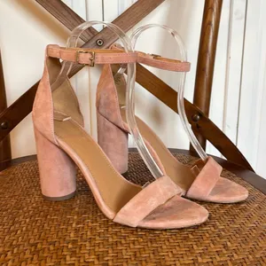 J.Crew light pink suede rounded block heel sandals size 6 thumbnail 9