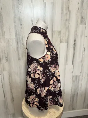 Skylar + Jade Plum Purple Floral Swiss Dot Mock Neck Sleeveless Blouse Womens Me thumbnail 2