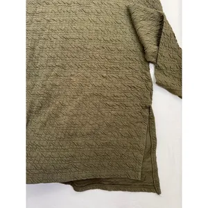 Zara Olive Green Textured Crinkle Knit Long-Sleeve Top Side Slit Hem Size M thumbnail 4
