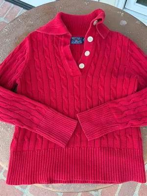 Vtg y2k Red cable knit sweater with button up collar #cableknit #preppy #90s #autumn thumbnail 5