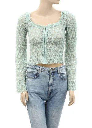 NWT Free People One Madison Top Smocked Lace Sheer Hook-Front Bell Sleeve Medium thumbnail 4
