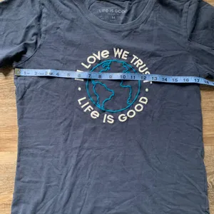 Life is Good Blue Crusher Tee with Embroidered Earth Design thumbnail 3