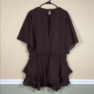 NWT Abercrombie & Fitch Women’s Swiss Dot Embroidered Brown Mini Dress Romper thumbnail 8