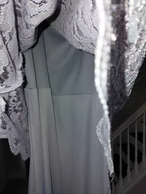 NWT Marina Silver/Grey Lace Chiffon Long Gown Size 6 | Elegant Wedding Guest thumbnail 8