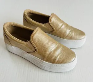 Woolworths Womens‎ Sz 5.5 Gold Platform Slip On Sneakers Shoes thumbnail 1