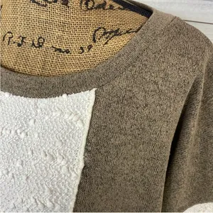 POL Open Tie Back Sweater Bell Sleeve Color Block Brown Cream Large‎ Boho thumbnail 5