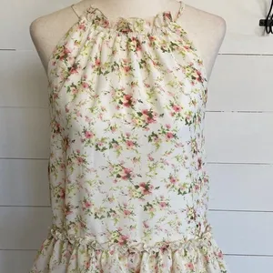 NSR‎ Floral Halter Ruffle Tiered Mini Dress Cream Pink XS CD9975 Made in USA thumbnail 7