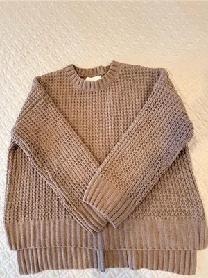 PINK ROSE Taupe Waffle-Knit Crew Sweater thumbnail 3