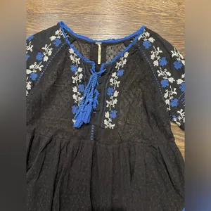 Free People transparent black blue embroidered tassel blouse women’s size XS thumbnail 5