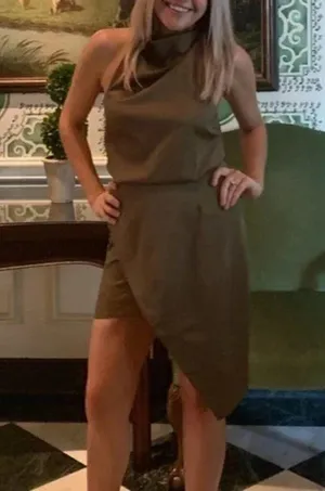 ELLIATT Camo Asymmetric Satin Cocktail Dress in Khaki Size X-Small thumbnail 14
