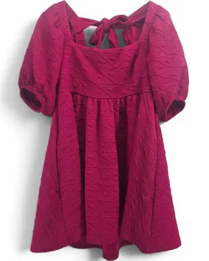 Free People Dress Womens S Ari Mini Magenta Pink Textured Puff Sleeve EUC thumbnail 1