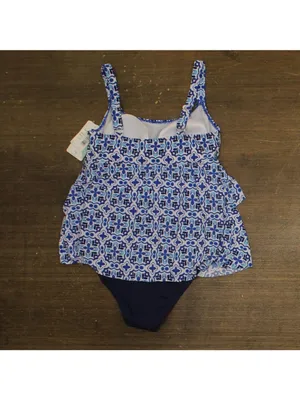 NWT Swim Solutions Double-Tier One-Piece Swimsuit Amalfi Coast Blue Multi 8 thumbnail 3