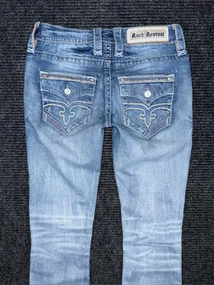 Y2K Rock Revival Lang Low Rise Bootcut Jean Light Wash Embroidered Distressed 25 thumbnail 4