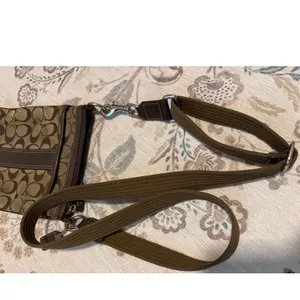Vintage Coach Signature Stripe Crossbody Bag Brown Canvas Swingpack thumbnail 4