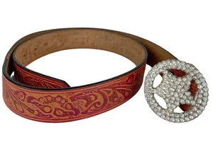 Western Embellished Star Bling Tooled Bonded Leather Belt Sz Large thumbnail 3