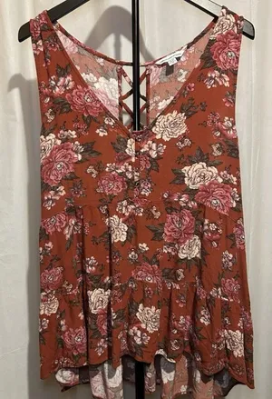 American Eagle Outfitters Baby Doll Tunic Top,Rust Floral Roses XL thumbnail 1