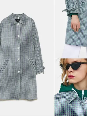 Zara Green Plaid Bow Cuff Coat Sz S Preppy Like New thumbnail 4