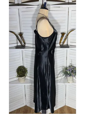 Black satin slip dress ruched front sweetheart cocktail whimsigoth punk alt sz M thumbnail 4