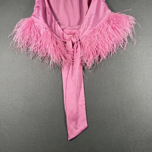 Ramy Brook Faux Feather Trim Halter Top Womens L Pink Fiyero Party Blouse NWT thumbnail 10