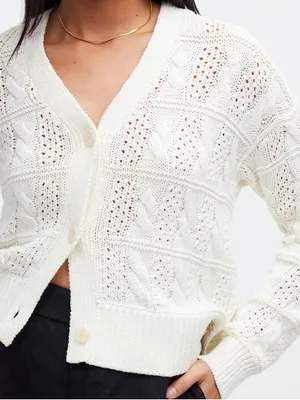 Madewell Open Cable-Stitch Cardigan Sweater Ivory XS thumbnail 1