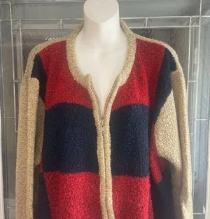 Bobbie Brooks Women 26W/28W color block full zip sweater checkerboard blue red thumbnail 1