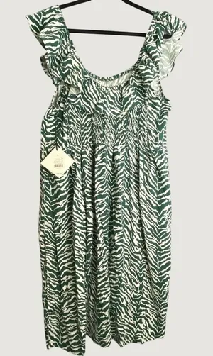 NWT Ava Viv Green Zebra Print Midi Dress Smocked Bodice‎ Ruffle 1X thumbnail 1