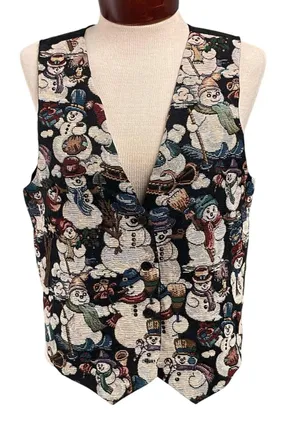 Vintage Snowman Tapestry Vest Size Small Idea Nuova Holidays Winter 80s 90s thumbnail 1