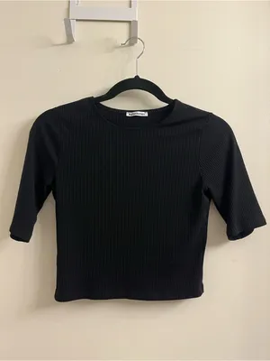 Reformation Janine Black Ribbed Tee Size Small thumbnail 4