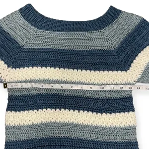 Blue White Crochet Y2K Striped Sweater Flare Sleeve Handmade XS Small‎ Winter thumbnail 3