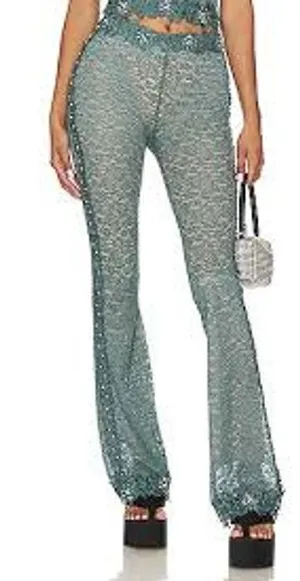 BOYS LIE Ocean Reverie x Yung Reaper Flare Pants STRETCHY Lace XS Teal GORGEOUS thumbnail 1