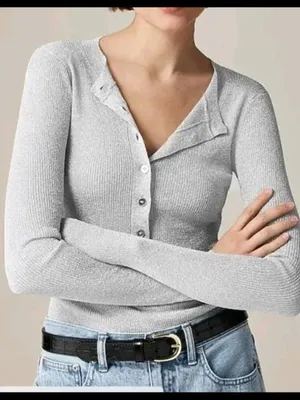 J.Crew Ribbed Henley Sweater Lurex NWT Silver Medium thumbnail 1
