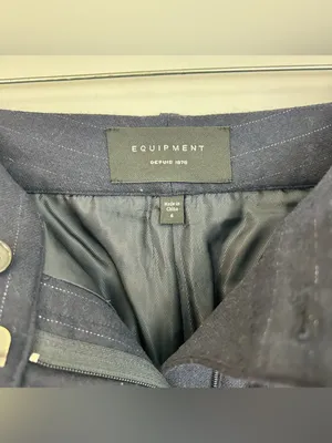 Equiptment Navy Blue Wool Blend Metallic Pinstripe Wide Leg Trouser Pants Sie 6 thumbnail 9