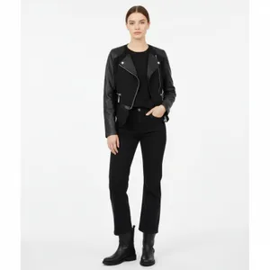 Cache Black Vegan Faux Leather Cropped Collarless Moto Zip Jacket XS thumbnail 8