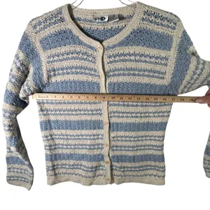 Paul Harris Design Ramie Cotton‎ Crochet Cardigan Womens Small Blue Cottagecore thumbnail 5