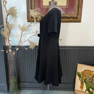 Vintage CDC Caren Desirée Black Pleated Rosette A-Line Dress Sz 12 💚🎀 thumbnail 5