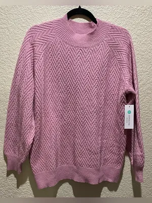 Pink Clover NWT Soft Chevron Knit Mock Neck Sweater - Pink Size L thumbnail 2