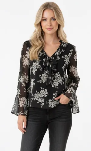 Victorias Secret size small black floral slightly sheer boho top thumbnail 1