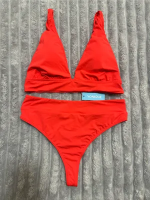 Yonique Bold Red Triangle Bikini Set Size M thumbnail 1