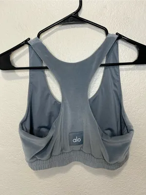 Alo Yoga Velour Glimmer Scoop Racerback Bra Gray Size Medium Atheisure thumbnail 3