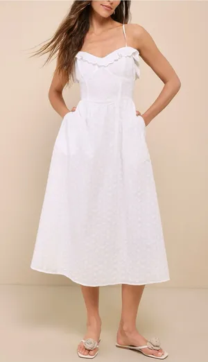 Lulus Lovely Weather Eyelet Bustier Dress White Sz L NWT thumbnail 1