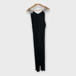 Zara Womens size Medium Crinkle Crepe Jumpsuit Beads Boho Beachy Feminine Black thumbnail 4