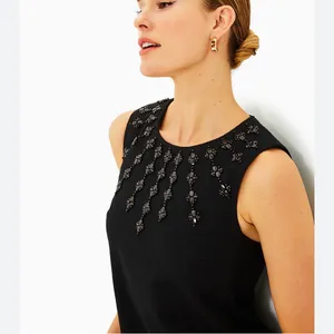 NWT Lilly Pulitzer Edita Embellished Stretch Shift Dress Black thumbnail 3