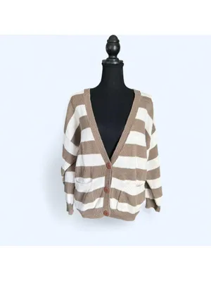 Vintage 90s neutral striped cardigan 16th Street cozy oversized size small thumbnail 2